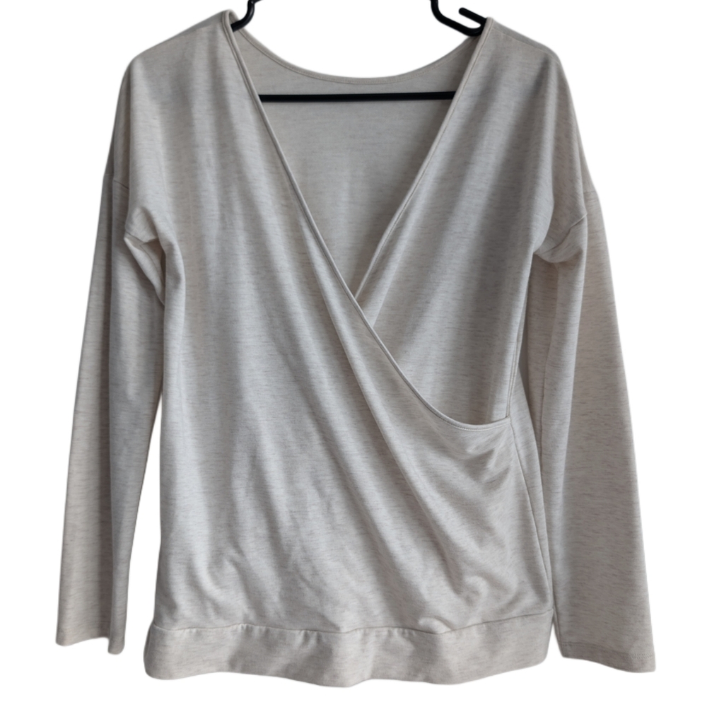 Gap Women's Small Cream Long Sleeve Faux Wrap Deep V‎ Neck Long Sleeve Top